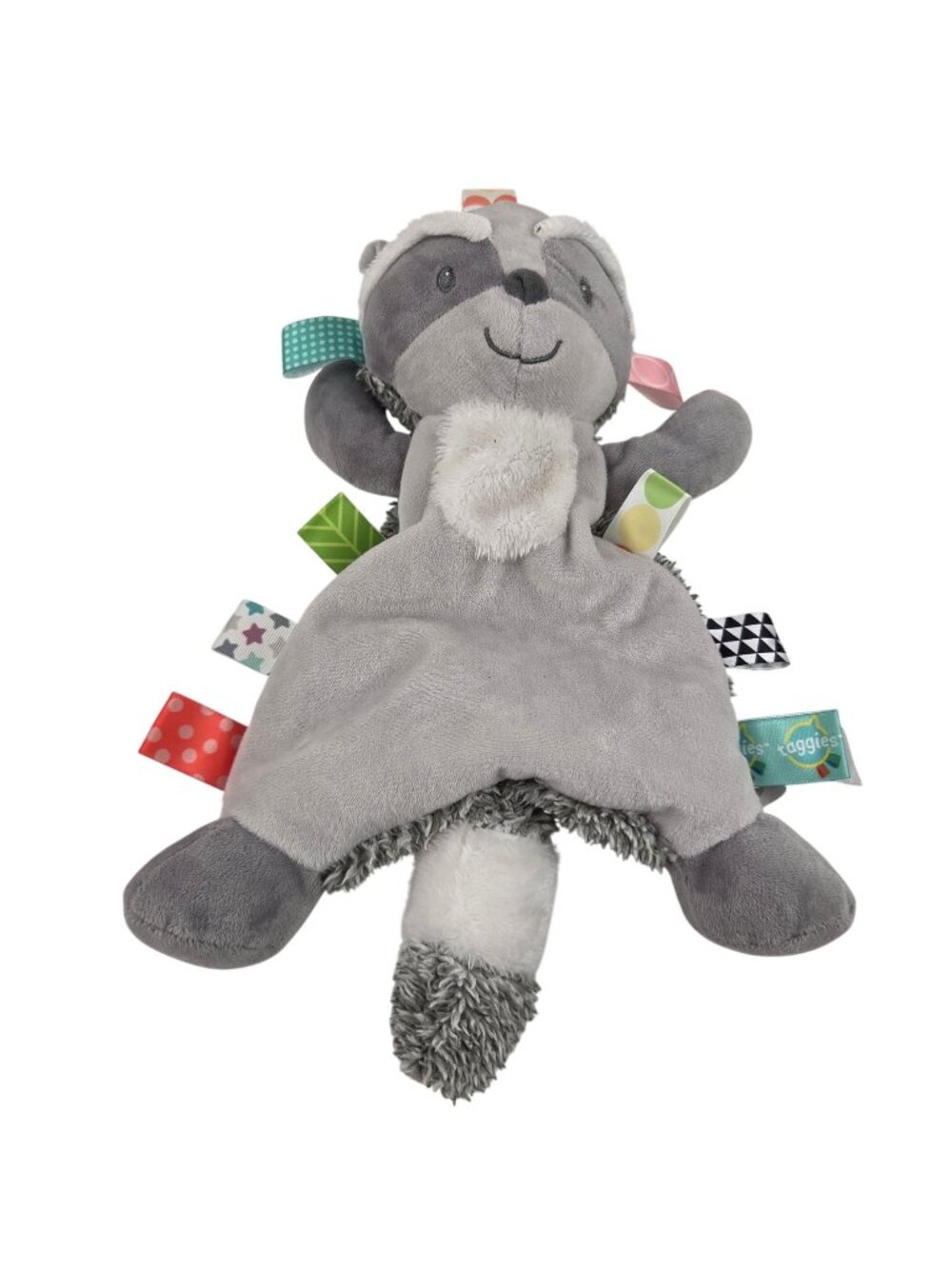 Taggies Baby Raccoon Lovey Plush Toy Sensory Ribbon Tags Security Blanket